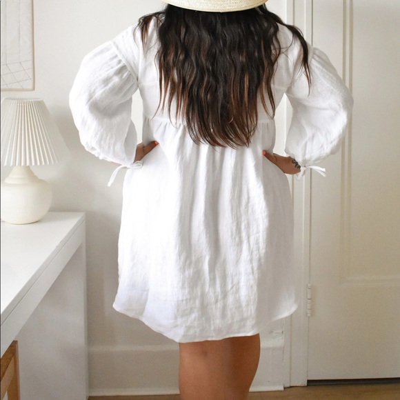NWT harly jae Paysanne Mini Dress white linen large L XL - Picture 6 of 9
